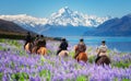 Traveler ride horse at Mt Cook, New Zealand.