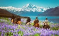 Traveler ride horse at Mt Cook, New Zealand.