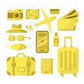 Traveler`s accessories set isolated on white background.
