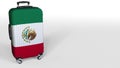 Traveler`s suitcase featuring flag of Mexico. Mexican tourism conceptual 3D rendering, blank space for caption Royalty Free Stock Photo