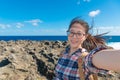 Traveler selfie when she travel in national park