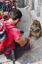 Traveler shooting VDO of monkey at Swayambhunath Temple