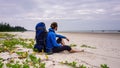 Traveler on the beach of Mong Cai, Vietnam