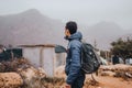 Traveler stand in front of rural landscape in Taroudant Morocco. Royalty Free Stock Photo