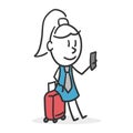 Traveler stick woman with bag and smartphone Royalty Free Stock Photo