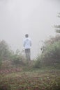 Traveler thai man standing alone in morning time at Ban Bo Kluea village