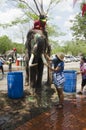 Traveler thai woman posing and travel join with Songkran Festival is celebrated in a traditional thai New Year at Ayutthaya Royalty Free Stock Photo