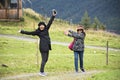 Traveler thai women mother and daughter playful travel and posing for take photo Royalty Free Stock Photo