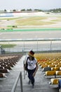 Traveler thai women visit and posing for take photo in Hockenheimring a motor racing course Royalty Free Stock Photo