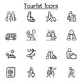 Traveler & Tourist icon set in thin line style Royalty Free Stock Photo