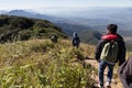 Traveler trekking at Kew Mae Pan Nature Trail (Doi Inthanon National Park) in winter season in Chiangmai,Thailand