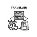 Traveler Trip Vector Concept Black Illustration