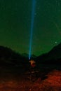 Traveler Under Millions Stars in Chitkul Village - Sangala Vallay, Kinnaur Valley, Himachal Pradesh Royalty Free Stock Photo