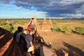 Traveler wait shooting photo sunset with Ancient City Bagan, Myanmar