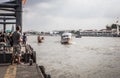 Traveler wait to board a Chao Phraya Express Boat. bangkok