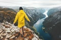 Traveler walking alone in mountains weekend getaway Royalty Free Stock Photo