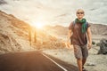 Traveler walks on the mountain road in indian Himalaya Royalty Free Stock Photo