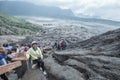 Traveler woman and fume of volcano