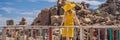 Traveler woman joy fun relaxing on wood bridge looking beautiful destination island. Tourism natural scenic landscape