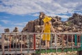 Traveler woman joy fun relaxing on wood bridge looking beautiful destination island. Tourism natural scenic landscape