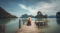 Adventure lifestyle travel Thailand, Tourism nature landscape Asia, Tourist on summer holiday, Generative ai