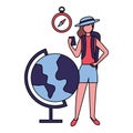 traveler woman with mobile clock map Royalty Free Stock Photo