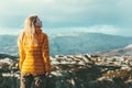 Traveler Woman outdoor mountaineering Royalty Free Stock Photo