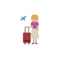 Traveler, woman, plane cartoon icon. Element of color travel icon. Premium quality graphic design icon. Signs and symbols