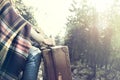 Traveler woman resting admiring the surrounding landscape