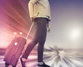 Woman with suitcase awaiting aircraft Royalty Free Stock Photo