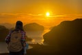 Traveler women with map travel see the mountain view Royalty Free Stock Photo