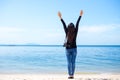 Traveler women see the beautiful beach and blue sky, Royalty Free Stock Photo