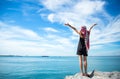 Traveler young women seeing the beautiful beach and blue sky,