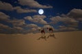 Travelers on camals in desert in full moon night, AI generative fill