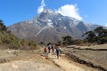 Hikers walks on the route in Sagarmatha national park