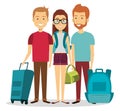 travelers group with suitcases avatars