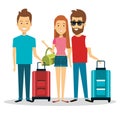 travelers group with suitcases avatars