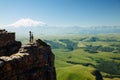 Travelers looking to Elbrus mountain Royalty Free Stock Photo