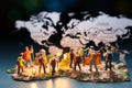 Travelers quest Miniature travelers explore the world map conceptually