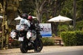 Travelers thai people couple lover riding big bike motorcycle on road near Tha Pai Bridge go to travel visit Maehongson city