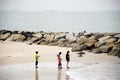 Travelers thai people walking relax on Saeng Chan Beach in Rayong, Thailand