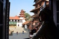 Travelers thai women photographer travel visit and take photo ancient nepalese architecture and antique Nasal Chok Hanuman Dhoka