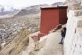 Travelers thai women people travel visit relax and use mobile phone take photo Thiksey monastery and Namgyal Tsemo Gompa in Jammu Royalty Free Stock Photo