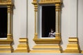 Travelers thai women people travel visit and respect praying buddha blessing holy worship in ancient architecture antique building