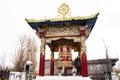 Thai women visit and praying and rite rotate and spin Prayer wheels in village at Leh Ladakh Valley in Jammu and Kashmir, India