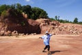 Travelers thai women people wearing indigo t shirt clothes walking travel visit and take photo with canyon cliffs and trekking