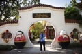 Travelers thai women travel visit and posing for take photo at gate entrance at Thai-Chinese Cultural Center