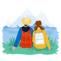 Travelers Trekking Couple Nature Adventure Vector Royalty Free Stock Photo