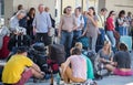 Travelers waiting for train in overcrowded station Royalty Free Stock Photo