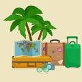 Traveling bag suitcase for trip or vocation, tourism icon baggage for voyage, vector illustration. Summer vocations